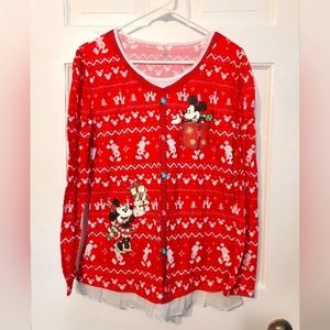 Disney Parks Women's Large Holiday Long sleeve top Featuring Mickey and Minnie
